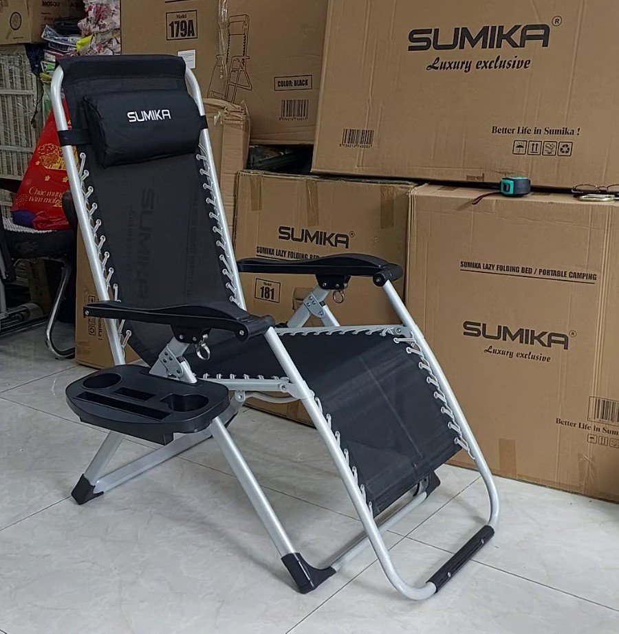 Ghế xếp Sumika lưới đen phù hợp nằm thư giãn tại nhà