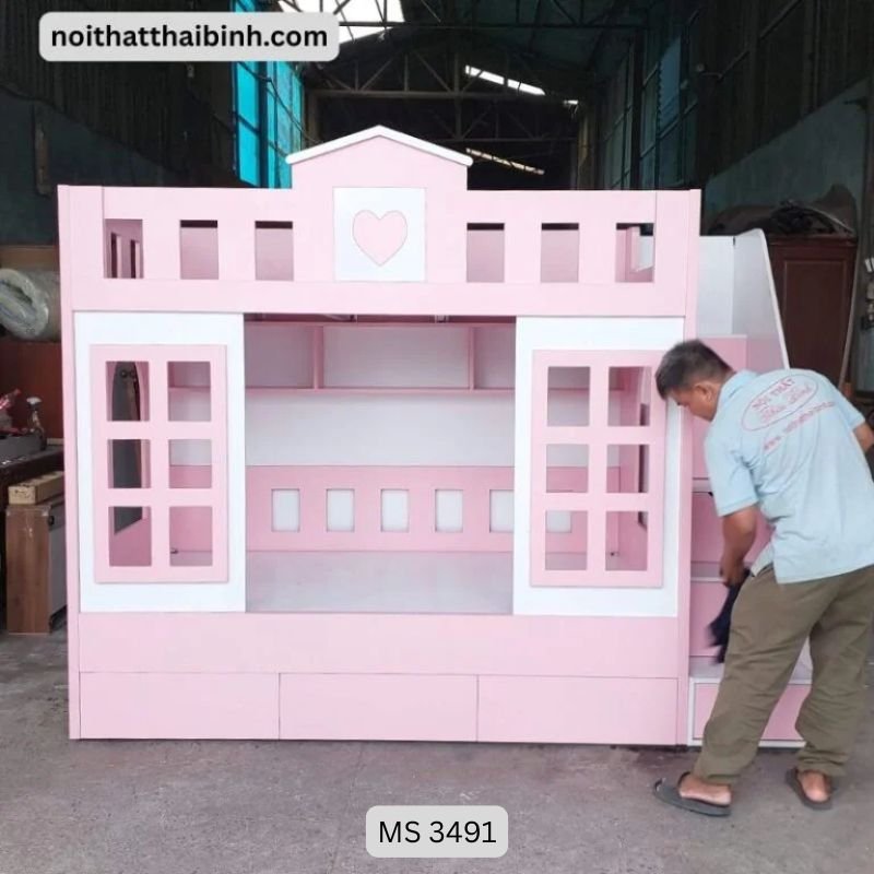 Giường tầng trẻ em hình ngôi nhà MS 3491 - Sự lựa chọn hoàn hảo cho bé yêu Giường tầng trẻ em hình ngôi nhà