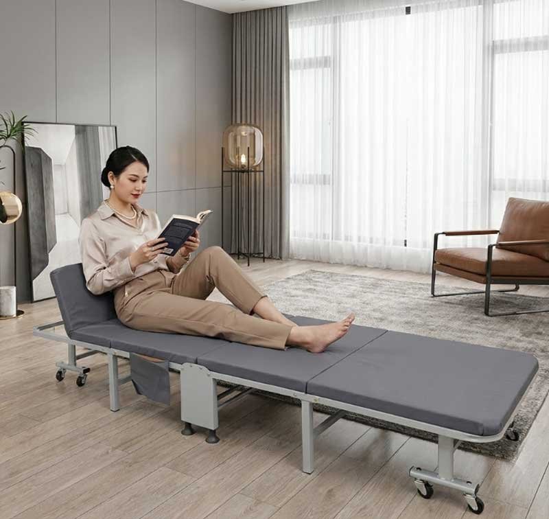 Giường xếp gấp gọn SUMIKA chính hãng 70cm MS 3488 Tổng thể giường xếp gọn SUMIKA màu xám trắng