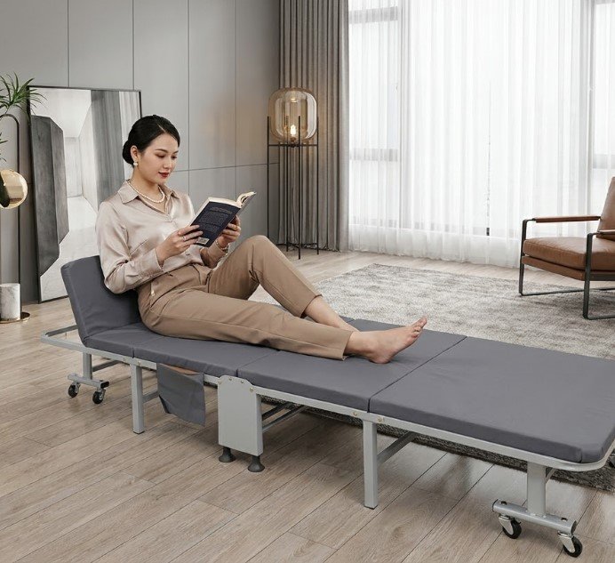 Giường xếp gấp gọn SUMIKA chính hãng 70cm MS 3488 Giường xếp gọn SUMIKA khung thép sơn tĩnh điện xám trắng