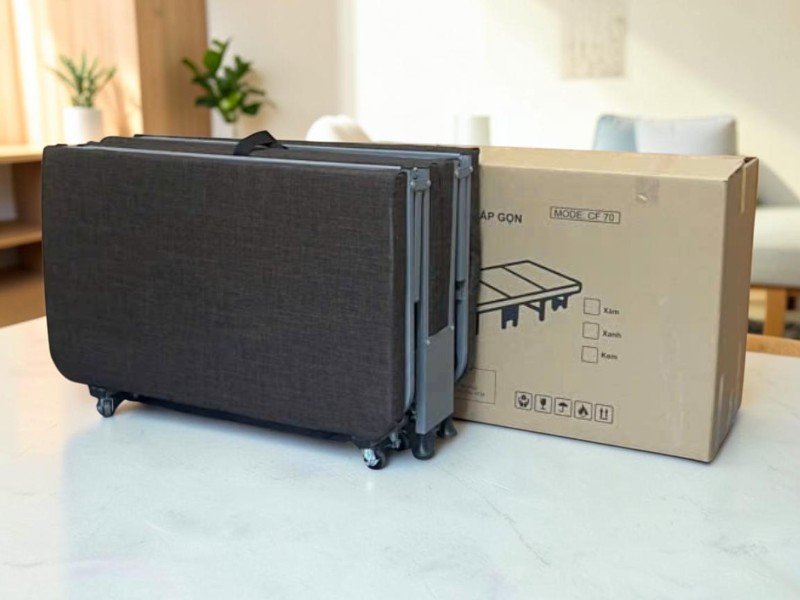 Giường xếp gấp gọn sơn tỉnh điện 70cm MS 3492 - Giá tốt TPHCM Giường xếp sơn tỉnh điện nệm êm 5 phân