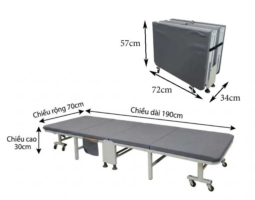 Giường xếp gấp gọn SUMIKA chính hãng 70cm MS 3488 Kích thước giường xếp gấp gọn SUMIKA chính hãng