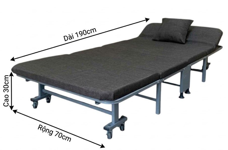 Giường xếp gấp gọn sơn tỉnh điện 70cm MS 3492 - Giá tốt TPHCM Giường xếp sơn tỉnh điện 70cm nhìn từ góc nghiêng