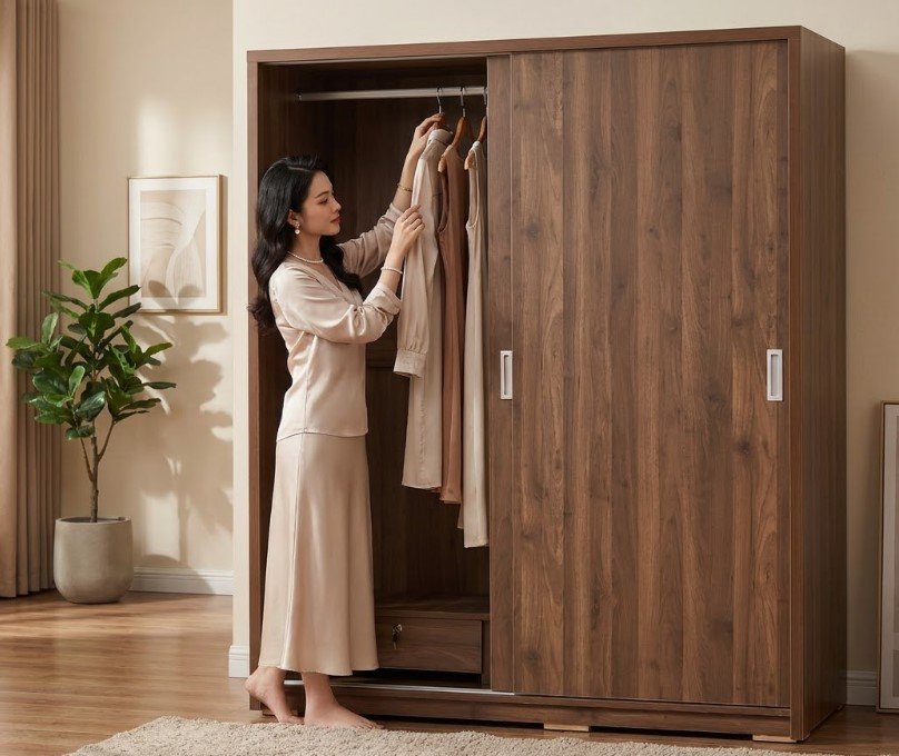Tủ Quần Áo Cửa Lùa Hiện Đại MS 1297 - Giá Tốt Tại TPHCM Tủ quần áo cửa lùa hiện đại đặt trong phòng ngủ