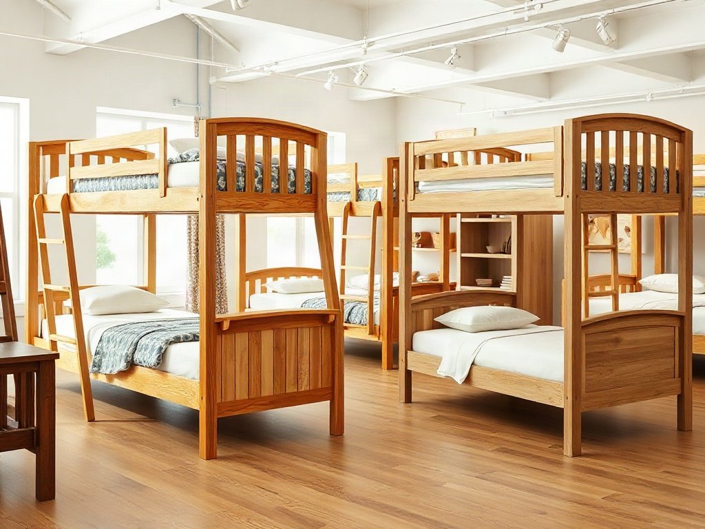 Giường tầng gỗ tại quận 7 đẹp bền chắc chắn an toàn Ba mẫu giường tầng gỗ trưng bày trong xưởng nội thất