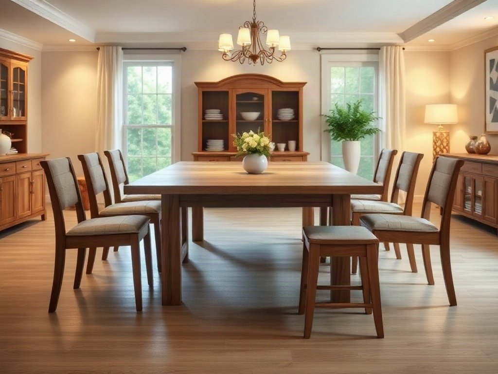 Mua bàn ăn gỗ tại quận 4 giá tốt thiết kế sang trọng Bàn ăn gỗ chữ nhật tám ghế bọc nệm trong phòng ăn rộng rãi