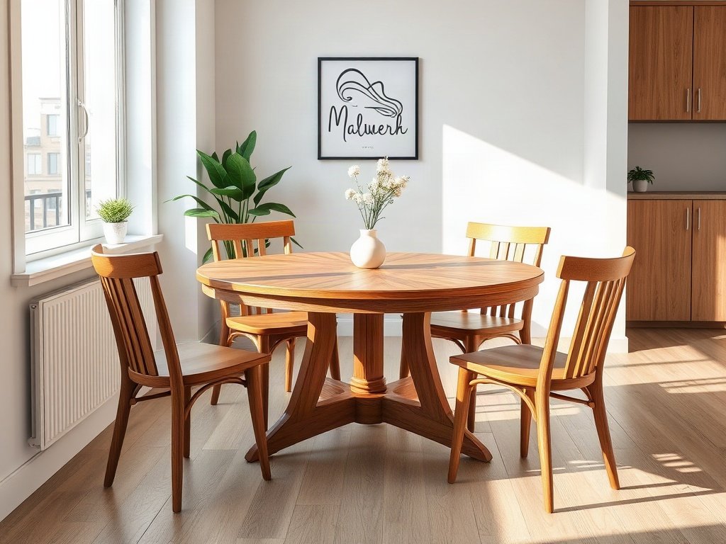 Địa chỉ bán bàn ăn gỗ quận 3 đẹp và đa dạng mẫu mã Bàn ăn gỗ mặt tròn bốn ghế phù hợp căn hộ nhỏ khu vực quận 3