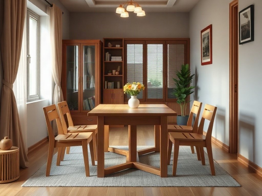 Bàn ăn gỗ tự nhiên bốn ghế nhỏ gọn cho căn hộ chung cư