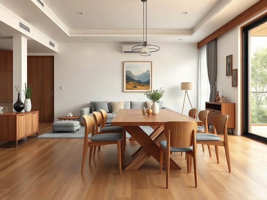 Giá đồ gỗ nội thất Bàn ăn gỗ tự nhiên kết hợp vật liệu tiết kiệm trong phòng khách