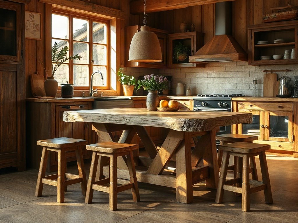 Trang trí nhà bếp Bàn ăn gỗ tự nhiên phong cách mộc mạc trang trí nhà bếp rustic