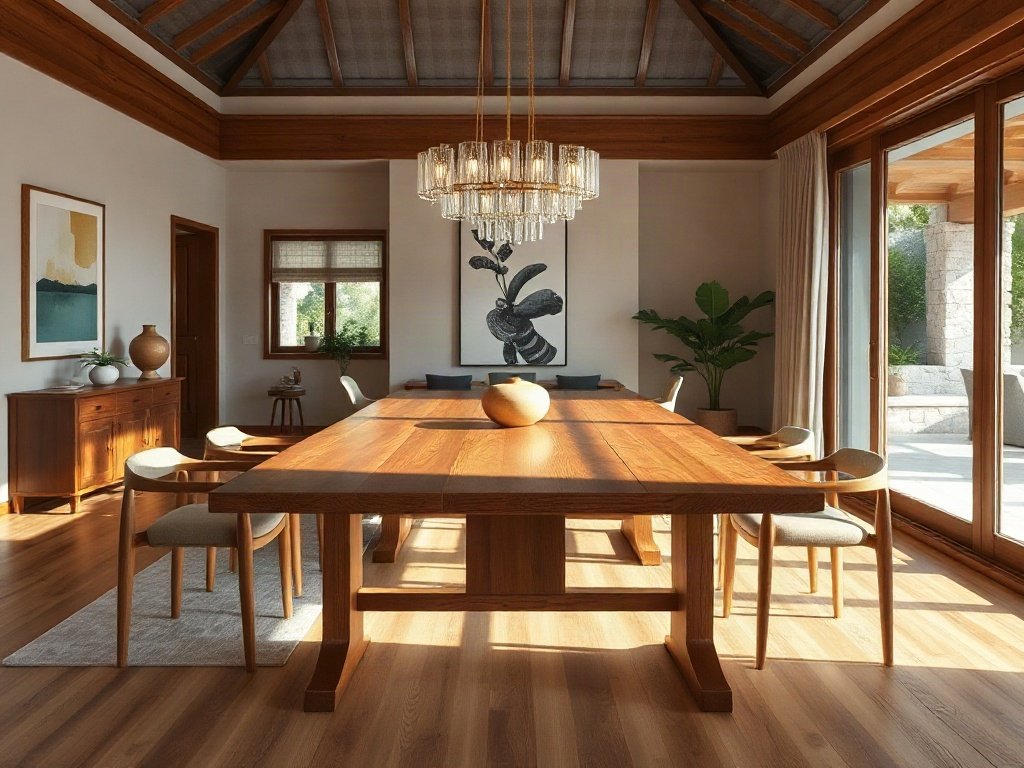 Bàn ăn lớn cho biệt thự dưới hệ đèn thả trang trí