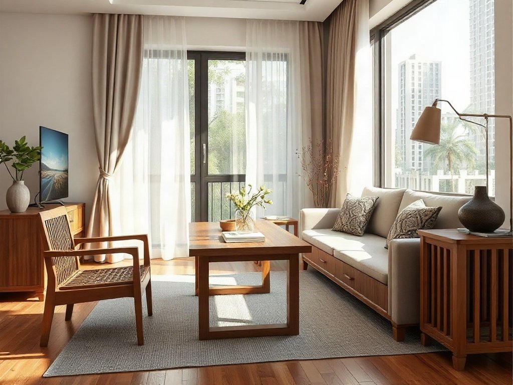 Bí quyết chọn bàn ghế văn phòng sang trọng Bàn ghế cao cấp gỗ tự nhiên bố trí trong không gian phòng khách sáng