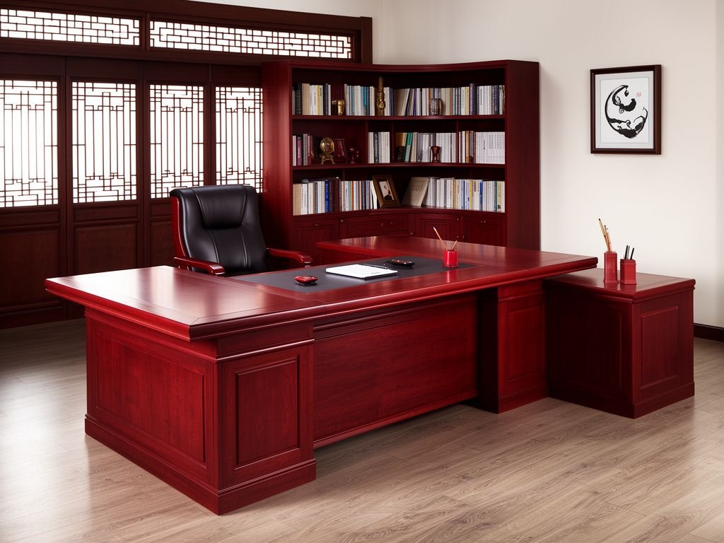 Bàn Làm Việc Giám Đốc Gỗ Gõ Đỏ Đẳng Cấp - Chuẩn Phong Thủy Bàn giám đốc gỗ gõ đỏ kiểu chữ L không gian văn phòng cổ điển