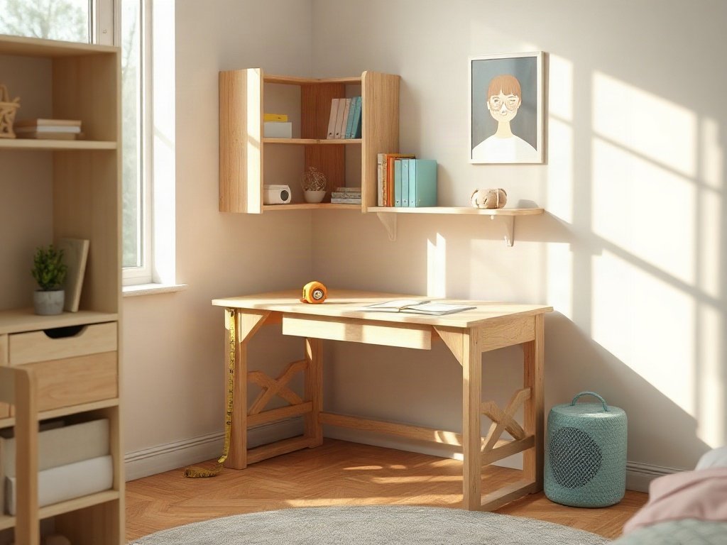 Bàn học gỗ tự nhiên đóng theo yêu cầu vừa góc phòng bé