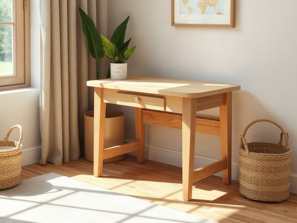 Bàn học trẻ em gỗ tự nhiên bo tròn góc cạnh an toàn