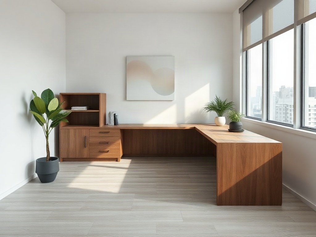 Bàn làm việc giám đốc chữ L gỗ óc chó phong cách hiện đại tối giản