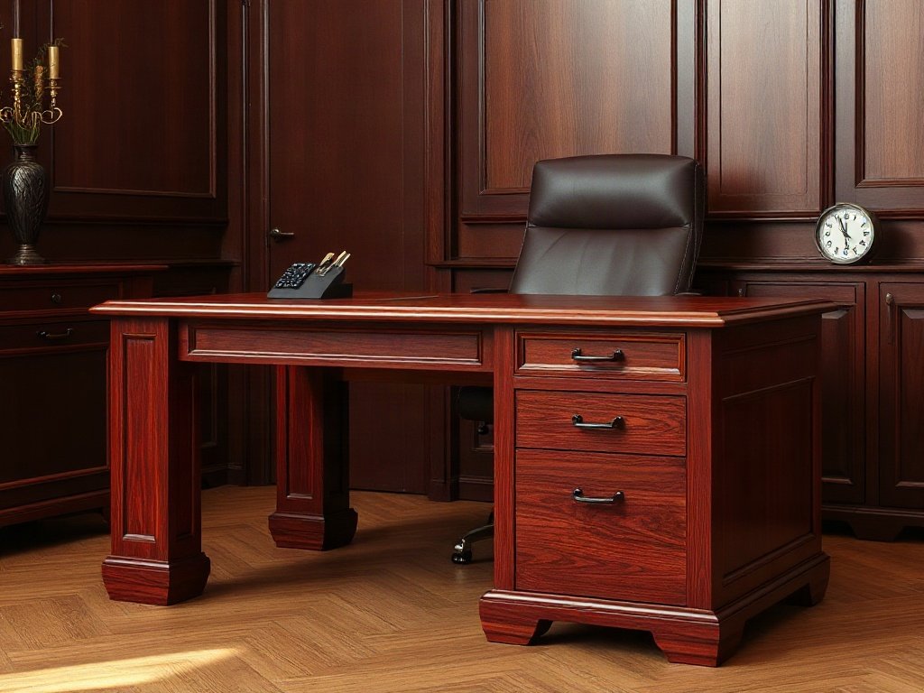 Bàn làm việc giám đốc gỗ gõ đỏ chân vuông ngăn kéo lớn