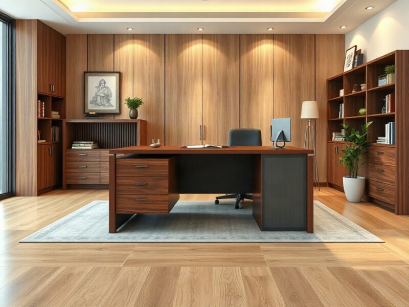 6 bàn làm việc giám đốc cao cấp cho lãnh đạo thành đạt Bàn làm việc giám đốc gỗ óc chó chữ L trong phòng làm việc hiện đại