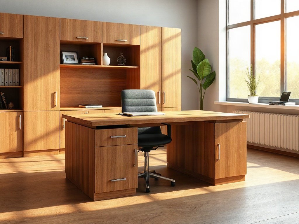 Kinh nghiệm chọn bàn làm việc bằng gỗ cao cấp Bàn làm việc giám đốc gỗ tự nhiên cỡ lớn kèm tủ liền trong văn phòng