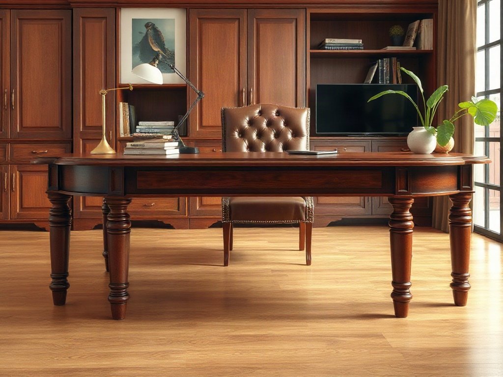 Bàn làm việc giám đốc kiểu cổ điển chân tiện gỗ cánh gián truyền thống