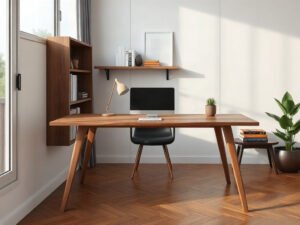 Bàn làm việc gỗ óc chó nguyên khối sang trọng trong phòng làm việc hiện đại