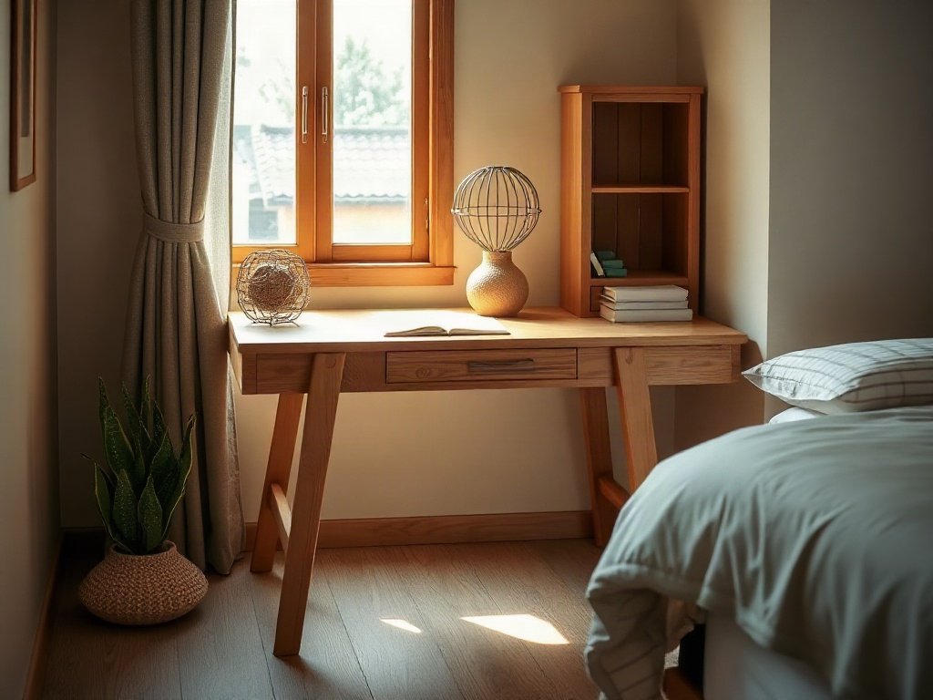 Bàn làm việc gỗ xoan đào giá rẻ trong góc học tập nhỏ