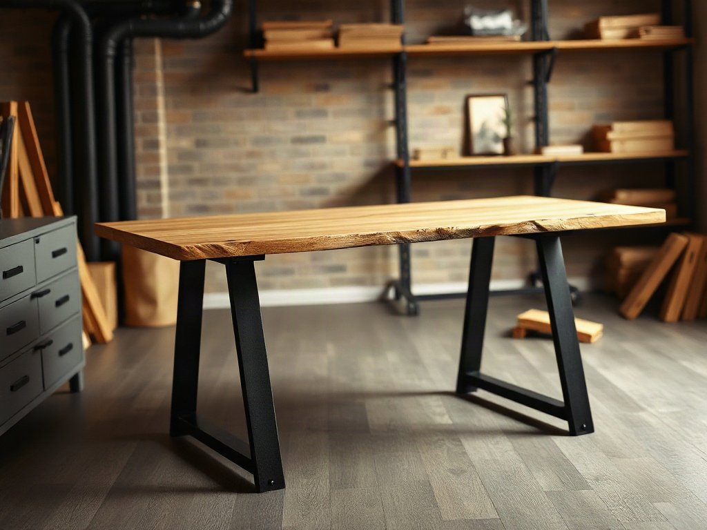 6 ý tưởng decor bàn làm việc phong cách ấn tượng nhất hiện nay Bàn làm việc phong cách công nghiệp chân sắt đen mặt gỗ dày