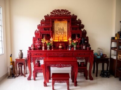 Bàn thờ gia tiên 3 tầng gỗ gõ đỏ cao cấp chạm khắc tinh xảo