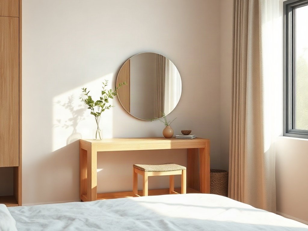 Địa chỉ chuyên cung cấp dịch vụ thanh lý bàn trang điểm chuyên nghiệp Bàn trang điểm cao cấp đặt trong phòng ngủ hiện đại cạnh cửa sổ