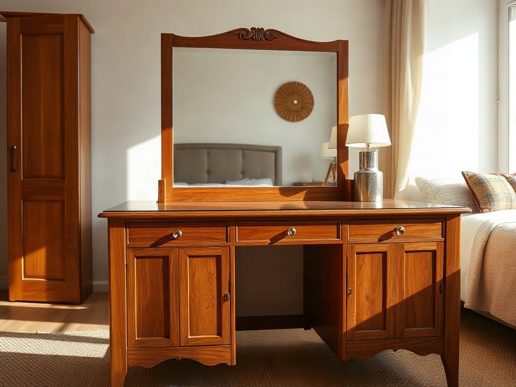 Làm sạch kính bàn trang điểm Bàn trang điểm gỗ tự nhiên mặt kính đẹp được bảo dưỡng định kỳ