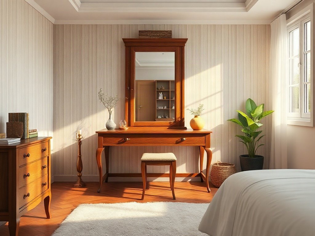 Làm sạch kính bàn trang điểm Bàn trang điểm gỗ tự nhiên mặt kính sáng trong phòng ngủ Việt