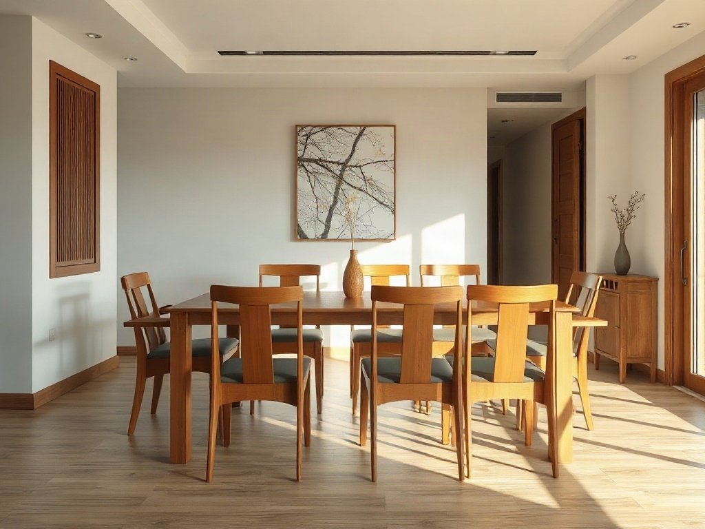 Bộ bàn ăn 6 ghế tại quận 7 đẹp, bền, sang trọng Bộ bàn ăn 6 ghế kê sát tường trong phòng ăn nhà phố