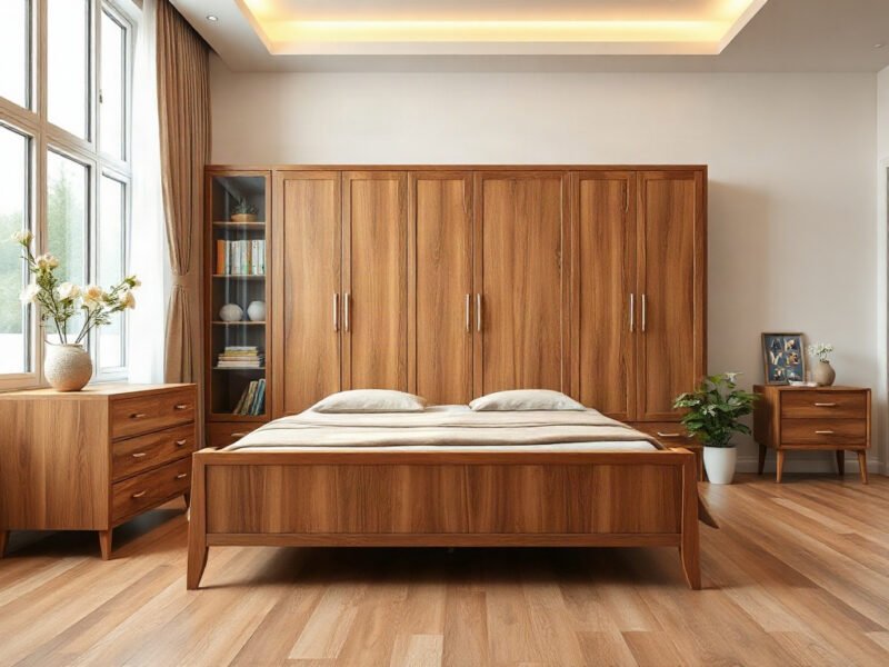 Bộ đồ gỗ cao cấp phòng ngủ bằng gỗ tự nhiên vân gỗ ấm áp