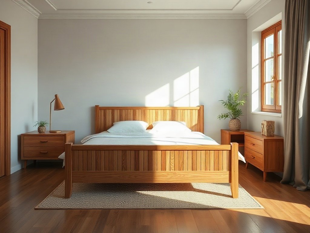 Bộ giường ngủ gỗ xoan đào kèm tủ táp đầu giường đồng bộ