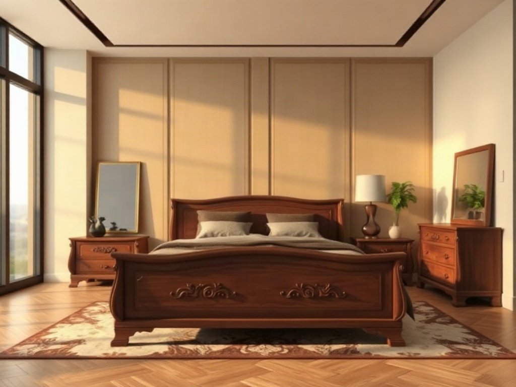 Bộ phòng ngủ gỗ Bộ phòng ngủ gỗ cao cấp gỗ óc chó chạm khắc tinh xảo sang trọng