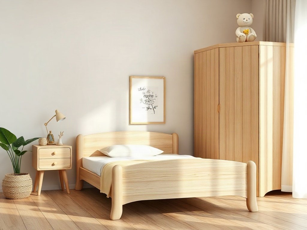 Bộ phòng ngủ trẻ em bằng gỗ tự nhiên nhẹ nhàng an toàn
