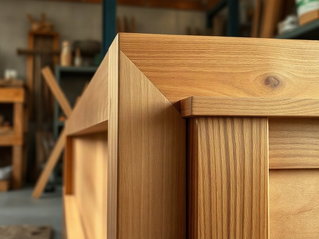 Cận cảnh mộng ghép chắc chắn trên khung giường gỗ sồi tự nhiên