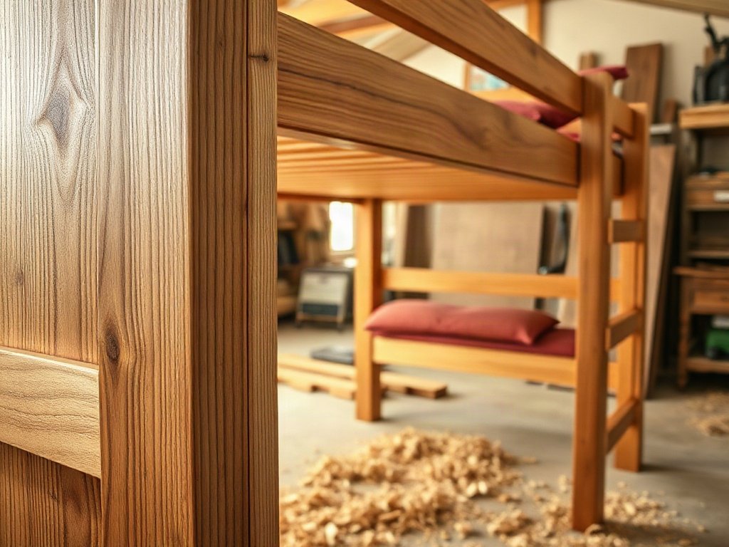 Cận cảnh vân gỗ sồi tự nhiên trên khung giường tầng cho bé
