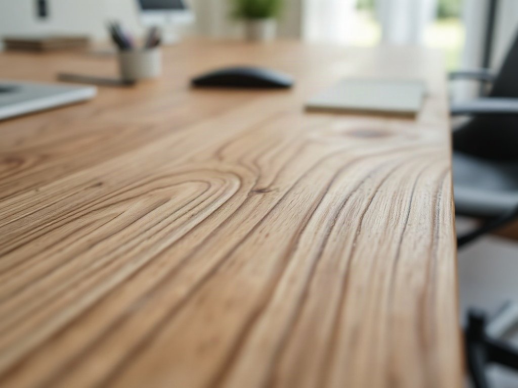Cận cảnh vân gỗ sồi tự nhiên trên mặt bàn làm việc