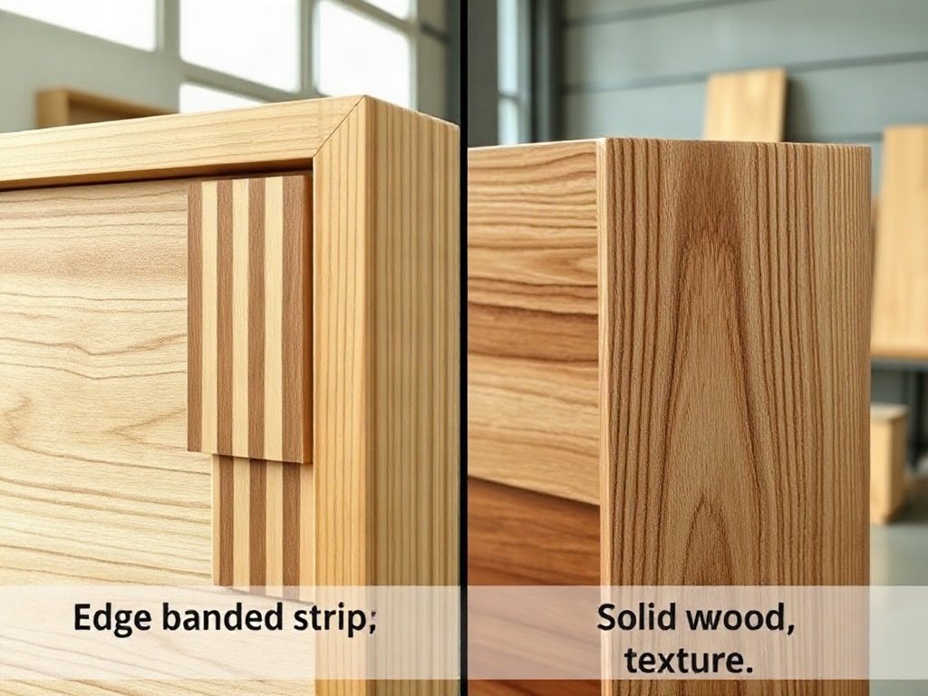 Cạnh dán nẹp và vân gỗ tự nhiên so sánh trên giường gỗ công nghiệp