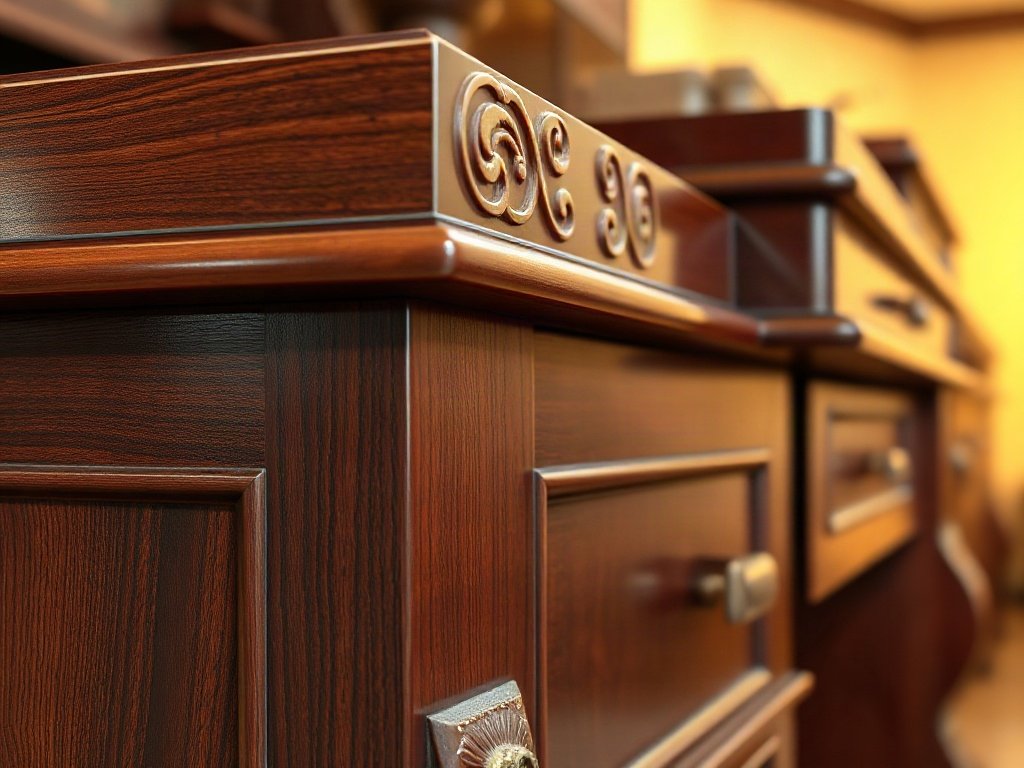Mẫu Bàn Giám Đốc Đẹp – Thể Hiện Đẳng Cấp Lãnh Đạo Chi tiết chạm khắc hoa văn tân cổ điển trên bàn gỗ giám đốc