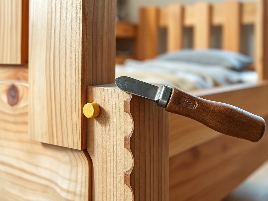 Chi tiết góc mộng ghép hoàn thiện trên giường tầng gỗ tự nhiên