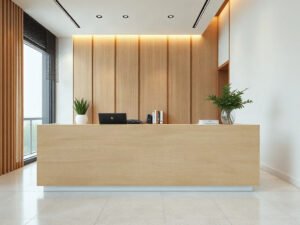 Cửa hàng quầy lễ tân quận 2 trưng bày mẫu quầy tiếp tân gỗ hiện đại
