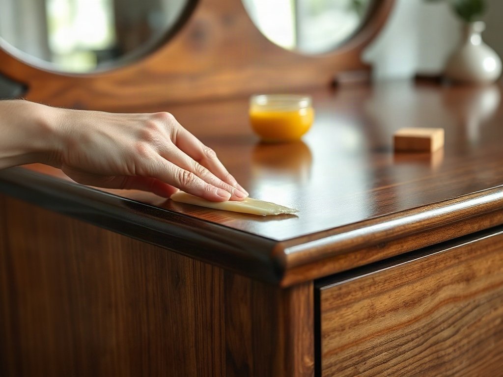 Địa chỉ chuyên cung cấp dịch vụ thanh lý bàn trang điểm chuyên nghiệp Đánh bóng sáp dưỡng gỗ trên mặt bàn trang điểm tự nhiên