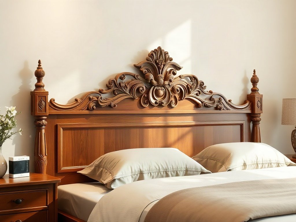 Đầu giường tân cổ điển chạm khắc nhẹ từ gỗ xoan đào