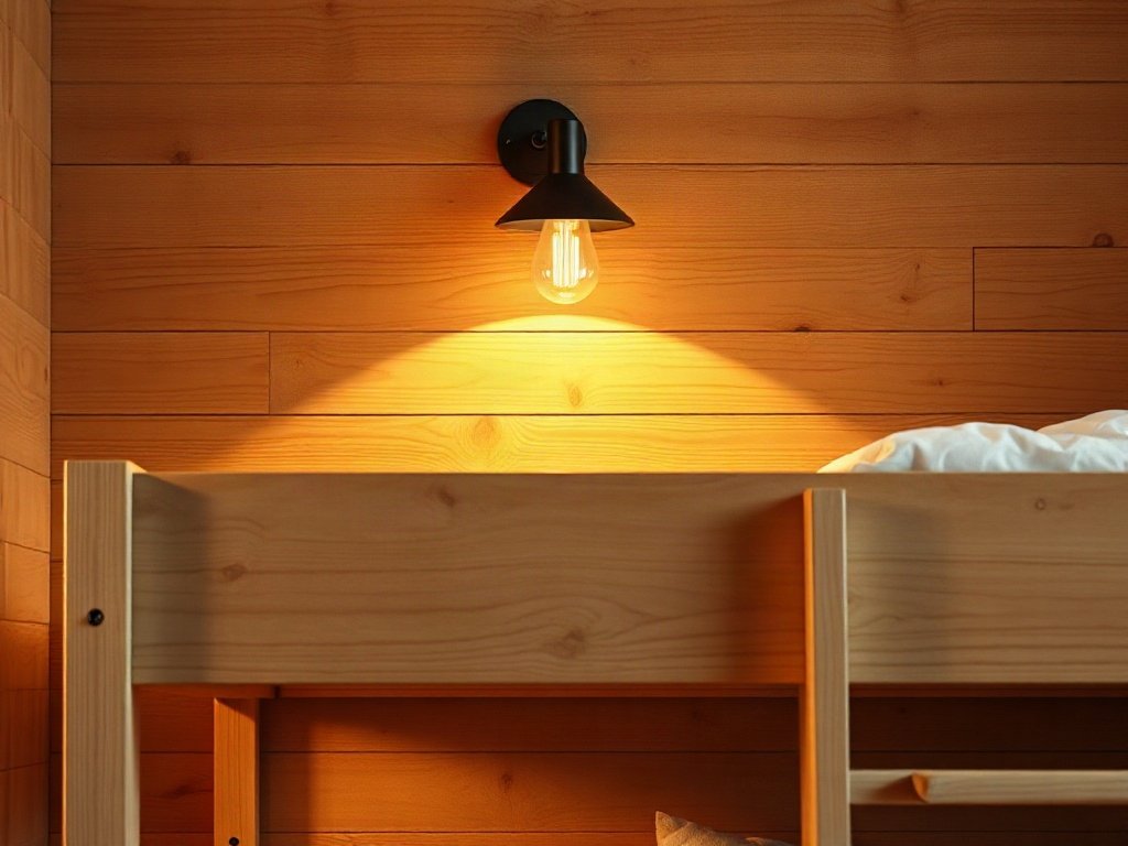 đèn gắn tường đầu giường tầng gỗ tự nhiên cho bé