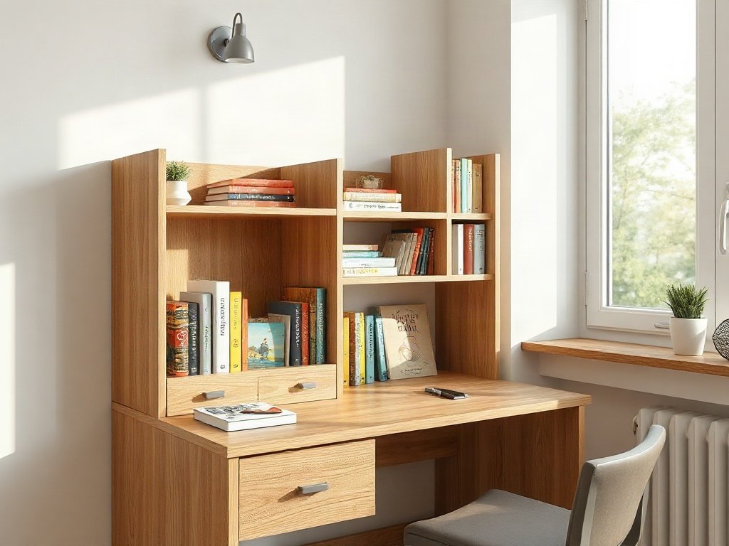 Chọn bàn học cho bé có giá sách cho từng lứa tuổi Giá sách gắn bàn học cho bé sắp xếp sách theo kích cỡ