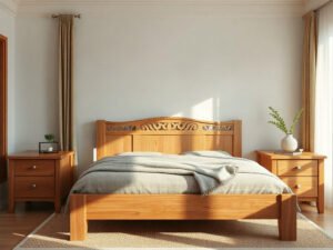 Giường ngủ gỗ đinh hương tại quận 5 đặt trong phòng ngủ ánh sáng tự nhiên