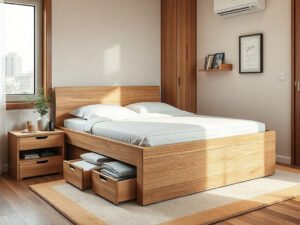 Giường ngủ thông minh cho không gian nhỏ bằng gỗ tự nhiên có hộc kéo