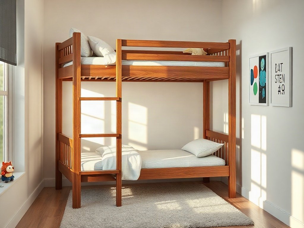 Giường tầng cho bé cao cấp gỗ óc chó sơn PU bóng đẹp